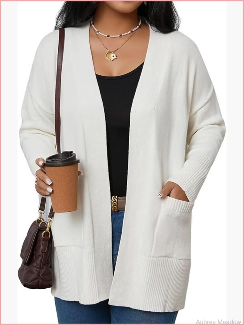 Plus Size Open Front Long Sleeve Cardigan with Pockets Lightweight 1X-5X